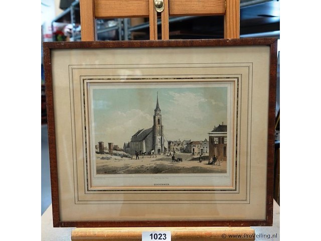 Antieke gravure scheveningen - afbeelding 1 van  5