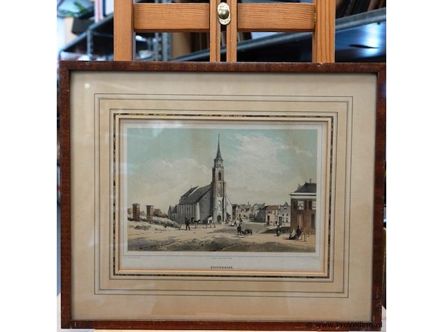 Antieke gravure scheveningen - afbeelding 2 van  5