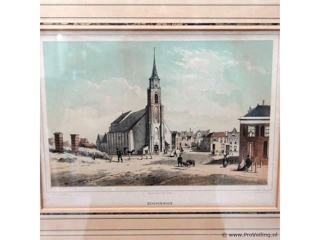 Antieke gravure scheveningen - afbeelding 3 van  5