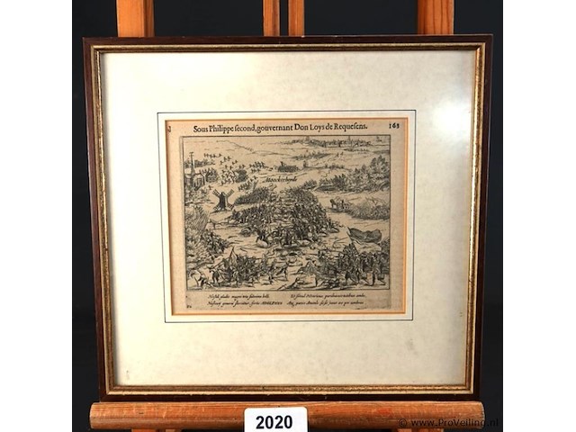 Antieke gravure. slag op de mokerheide - afbeelding 1 van  5