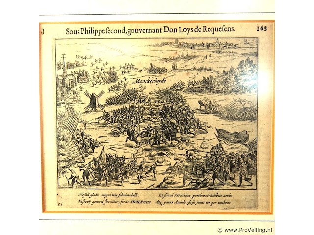 Antieke gravure. slag op de mokerheide - afbeelding 2 van  5