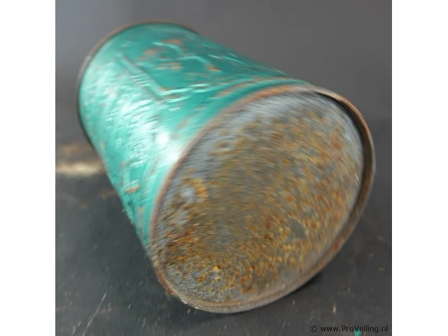 Antieke groene metalen beschuitbus met reliëfwerk en de tekst "beschuit" - afbeelding 6 van  6