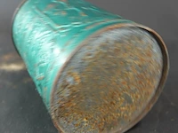 Antieke groene metalen beschuitbus met reliëfwerk en de tekst "beschuit" - afbeelding 6 van  6