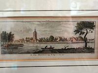 Antieke handgekleurde kopergravure uit circa 1750 van het stadje heukelum aan de rivier de linge - afbeelding 2 van  5