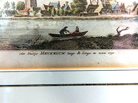 Antieke handgekleurde kopergravure uit circa 1750 van het stadje heukelum aan de rivier de linge - afbeelding 3 van  5