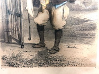 Antieke handgekleurde lithografie "le petit colporteur" van rond 1840 - afbeelding 3 van  5