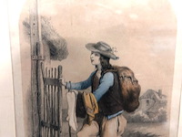 Antieke handgekleurde lithografie "le petit colporteur" van rond 1840 - afbeelding 4 van  5