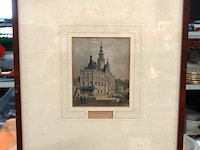 Antieke handgekleurde staalgravure van het stadhuis van bolsward - afbeelding 2 van  5