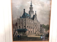 Antieke handgekleurde staalgravure van het stadhuis van bolsward - afbeelding 3 van  5
