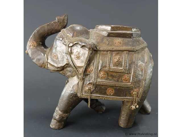 Antieke hout met koperen beklede olifant - afbeelding 3 van  10