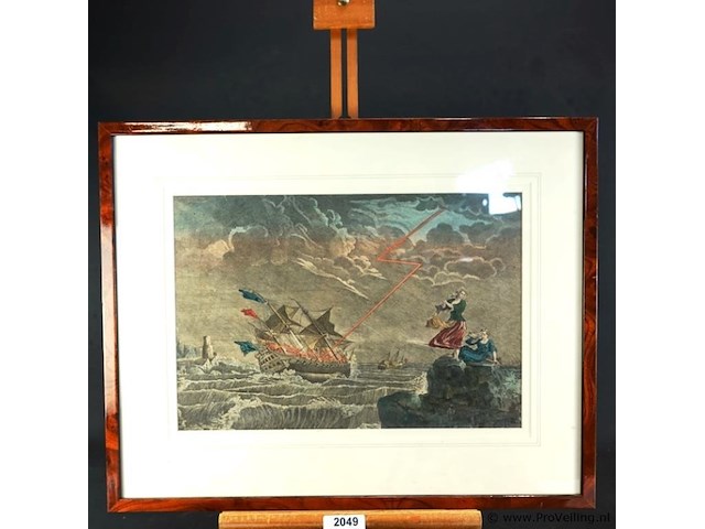 Antieke ingekleurde ets - afbeelding 1 van  5