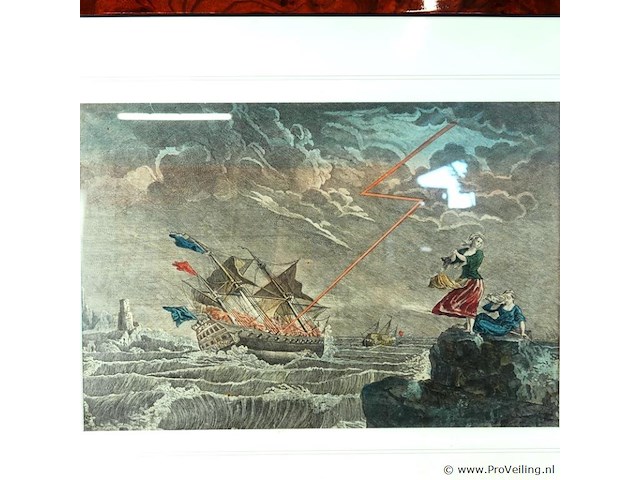 Antieke ingekleurde ets - afbeelding 2 van  5