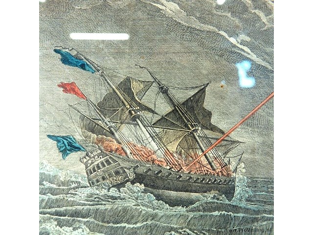 Antieke ingekleurde ets - afbeelding 3 van  5