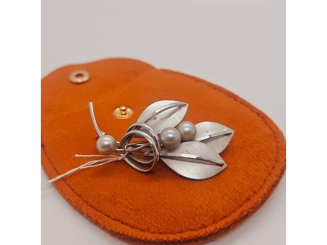 Antieke japanse akoya parel broche - afbeelding 1 van  5