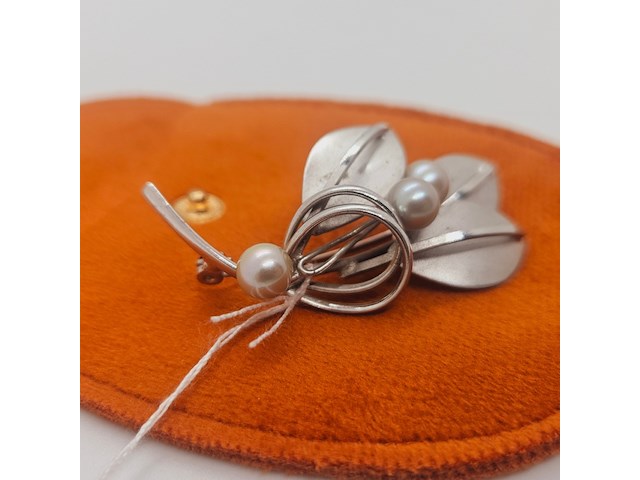 Antieke japanse akoya parel broche - afbeelding 2 van  5