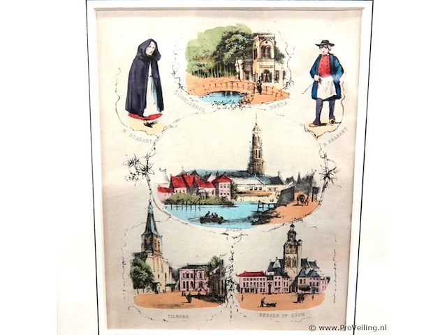 Antieke kleurendruk brabantse steden - afbeelding 2 van  5