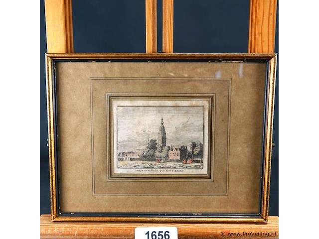 Antieke kleurendruk gezigt uit de valkenberg op de kerk te breda - afbeelding 1 van  5