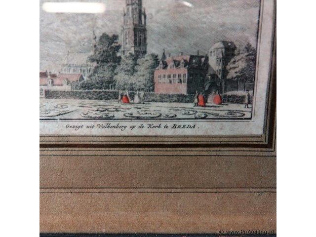 Antieke kleurendruk gezigt uit de valkenberg op de kerk te breda - afbeelding 3 van  5
