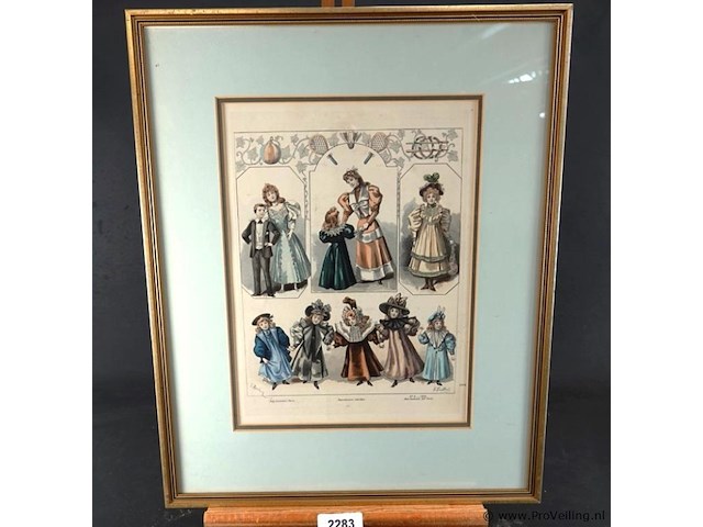 Antieke kleurenprent - afbeelding 1 van  5