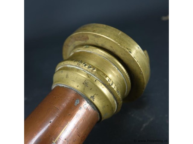 Antieke koper met brons brandweerspuit - afbeelding 4 van  5