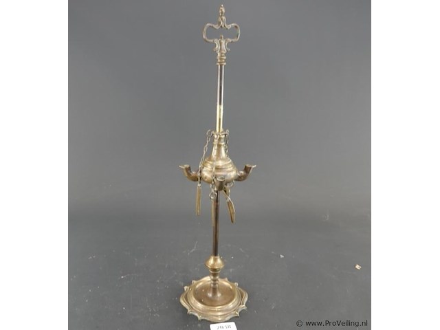Antieke koper/bronzen florentijnse olielamp (luzernelamp of snotneus' ), vermoedelijk uit de 19e eeuw - afbeelding 1 van  5