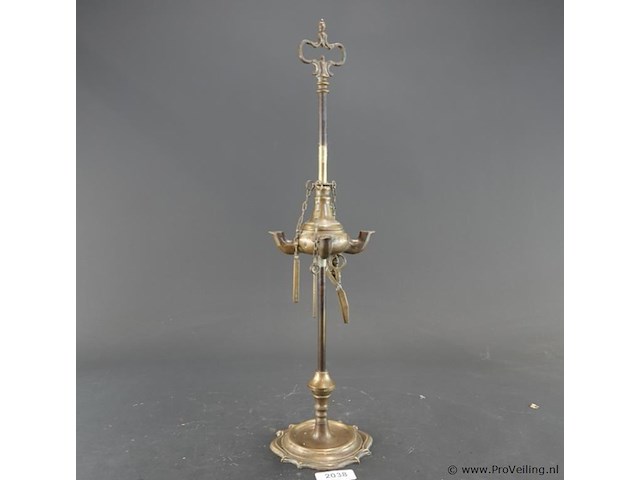 Antieke koper/bronzen florentijnse olielamp (luzernelamp of snotneus' ), vermoedelijk uit de 19e eeuw - afbeelding 2 van  5