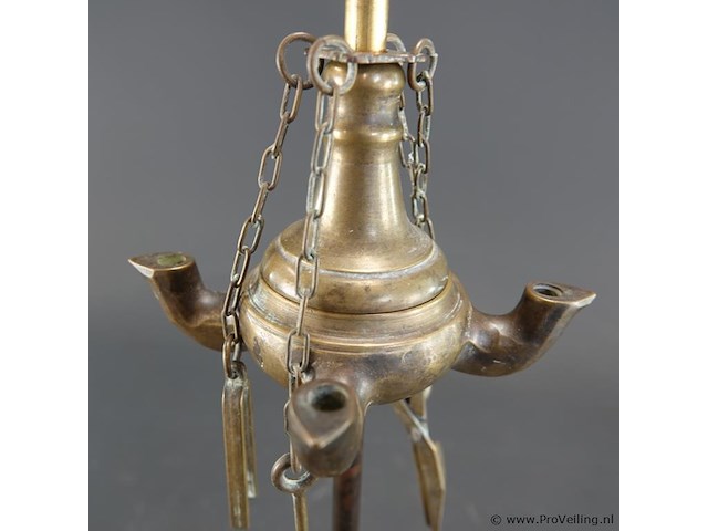 Antieke koper/bronzen florentijnse olielamp (luzernelamp of snotneus' ), vermoedelijk uit de 19e eeuw - afbeelding 3 van  5