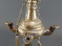 Antieke koper/bronzen florentijnse olielamp (luzernelamp of snotneus' ), vermoedelijk uit de 19e eeuw - afbeelding 3 van  5