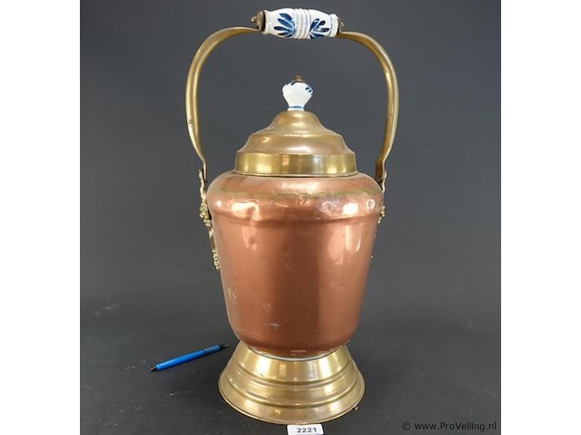 Antieke koperen en messing doofpot (of kolenemmer/ketel) uit de 19e eeuw - afbeelding 1 van  5