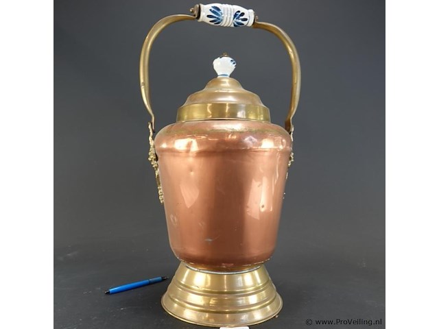 Antieke koperen en messing doofpot (of kolenemmer/ketel) uit de 19e eeuw - afbeelding 2 van  5