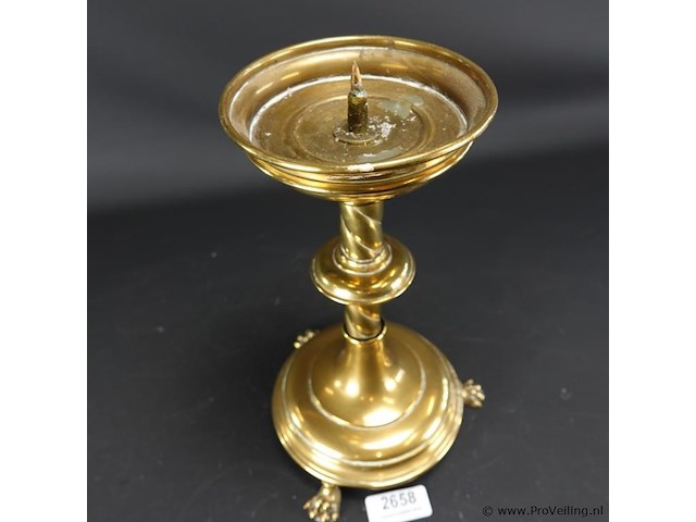 Antieke koperen kandelaar - afbeelding 3 van  5