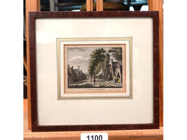 Antieke kopergravure. dorpsgezicht van langweer - afbeelding 1 van  5