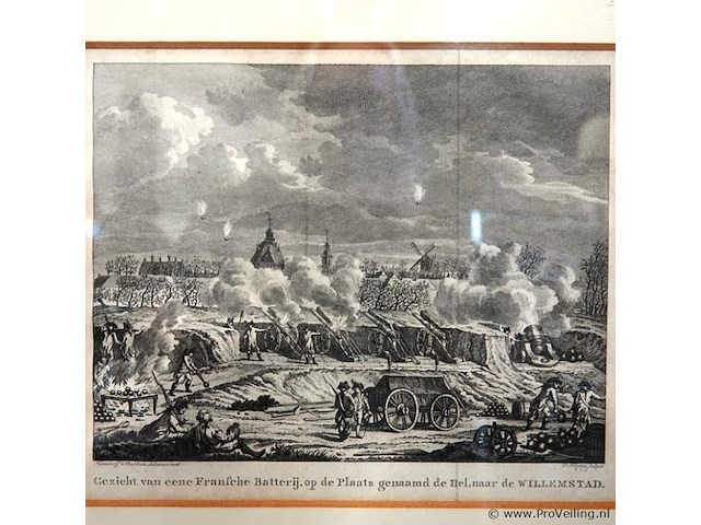 Antieke kopergravure. het beleg van willemstad in 1793 door franse troepen - afbeelding 2 van  5