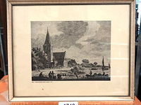 Antieke kopergravure van de nederlands hervormde kerk in 1721 in het dorp dodewaard in gelderland. - afbeelding 1 van  5