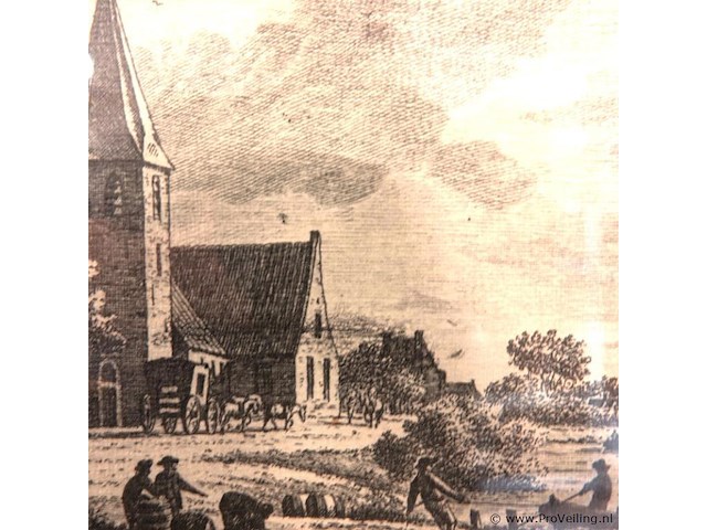 Antieke kopergravure van de nederlands hervormde kerk in 1721 in het dorp dodewaard in gelderland. - afbeelding 4 van  5