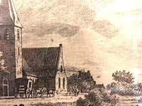 Antieke kopergravure van de nederlands hervormde kerk in 1721 in het dorp dodewaard in gelderland. - afbeelding 4 van  5