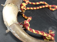 Antieke kruithoorn been met tinbeslag - afbeelding 3 van  5