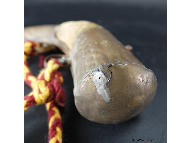 Antieke kruithoorn been met tinbeslag - afbeelding 4 van  5