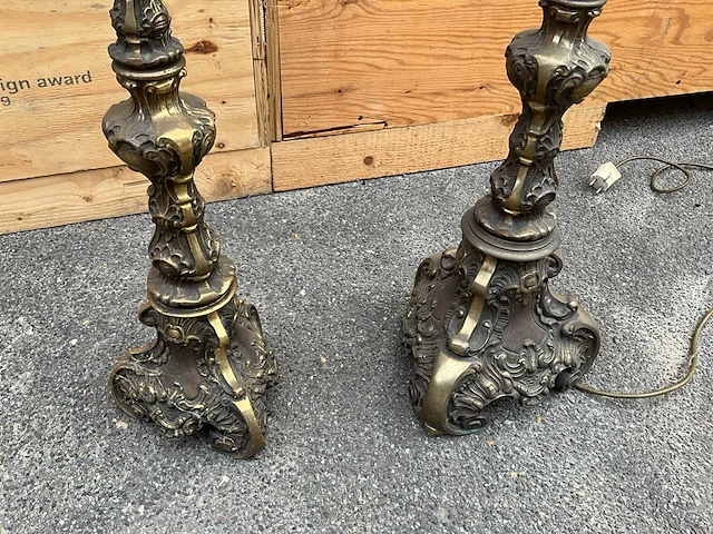 Antieke lamp & staande asbak - neobarok stijl - 1890-1920 - afbeelding 2 van  6