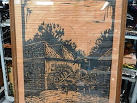 Antieke linosnede van de watermolen van singraven gesigneerd p. van loef - afbeelding 2 van  5