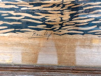 Antieke linosnede van de watermolen van singraven gesigneerd p. van loef - afbeelding 3 van  5
