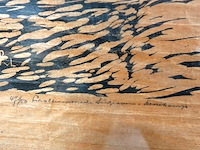 Antieke linosnede van de watermolen van singraven gesigneerd p. van loef - afbeelding 4 van  5