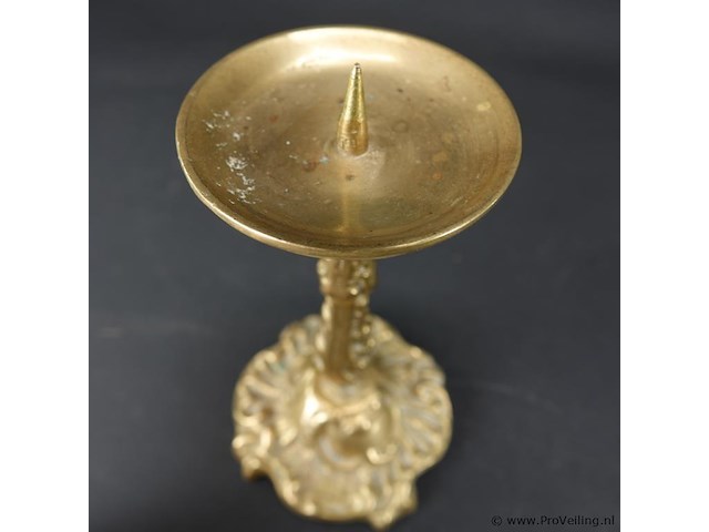 Antieke messing kandelaar - afbeelding 4 van  5