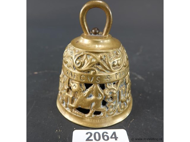 Antieke messing of bronzen tafelbel / kloosterbel (ook wel evangelistenbel genoemd) - afbeelding 1 van  5