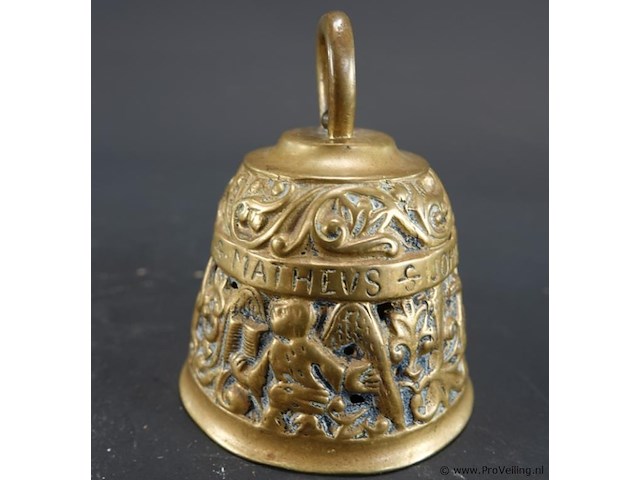 Antieke messing of bronzen tafelbel / kloosterbel (ook wel evangelistenbel genoemd) - afbeelding 2 van  5
