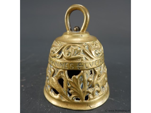 Antieke messing of bronzen tafelbel / kloosterbel (ook wel evangelistenbel genoemd) - afbeelding 3 van  5