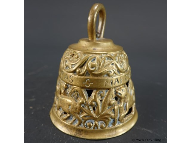 Antieke messing of bronzen tafelbel / kloosterbel (ook wel evangelistenbel genoemd) - afbeelding 4 van  5