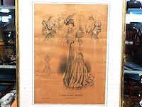 Antieke modeprent uit de spaanse publicatie "la moda elegante ilustrada" - afbeelding 1 van  5