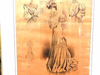 Antieke modeprent uit de spaanse publicatie "la moda elegante ilustrada" - afbeelding 2 van  5