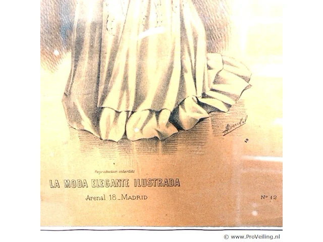 Antieke modeprent uit de spaanse publicatie "la moda elegante ilustrada" - afbeelding 3 van  5